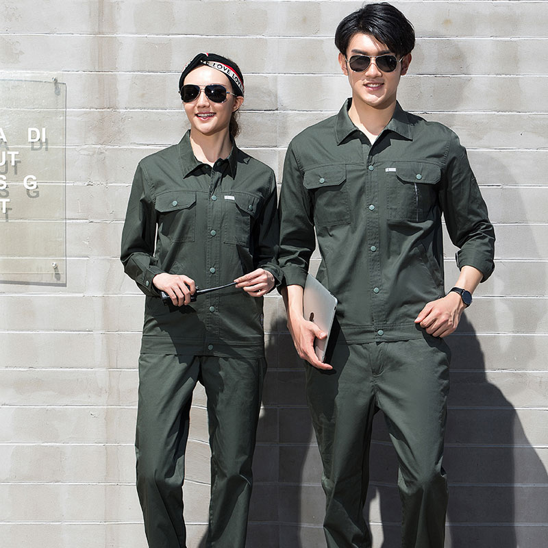 SYX210 吉普綠汽修工作服套裝男長(zhǎng)袖耐磨透氣機(jī)修4s店工裝勞保服定制